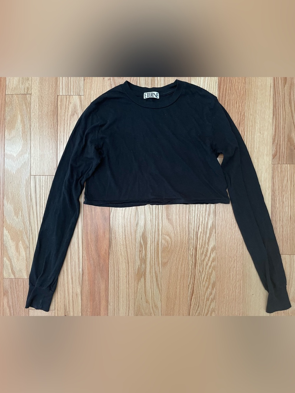 ETERNE Shopbop Black Cropped Long Sleeve T-Shirt Soft Cotton/Modal XS